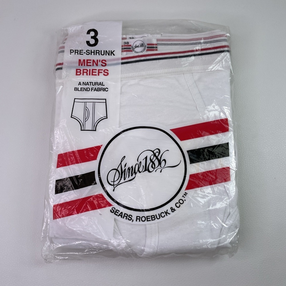 Vintage Sears Roebuck Co. Mens Pre Shrunk 3-Pack Briefs Size 38 MADE IN USA Rare